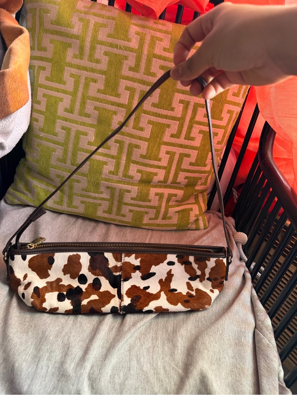 Dolce Vita Brown and White Cowhide-Print Mini Shoulder Bag